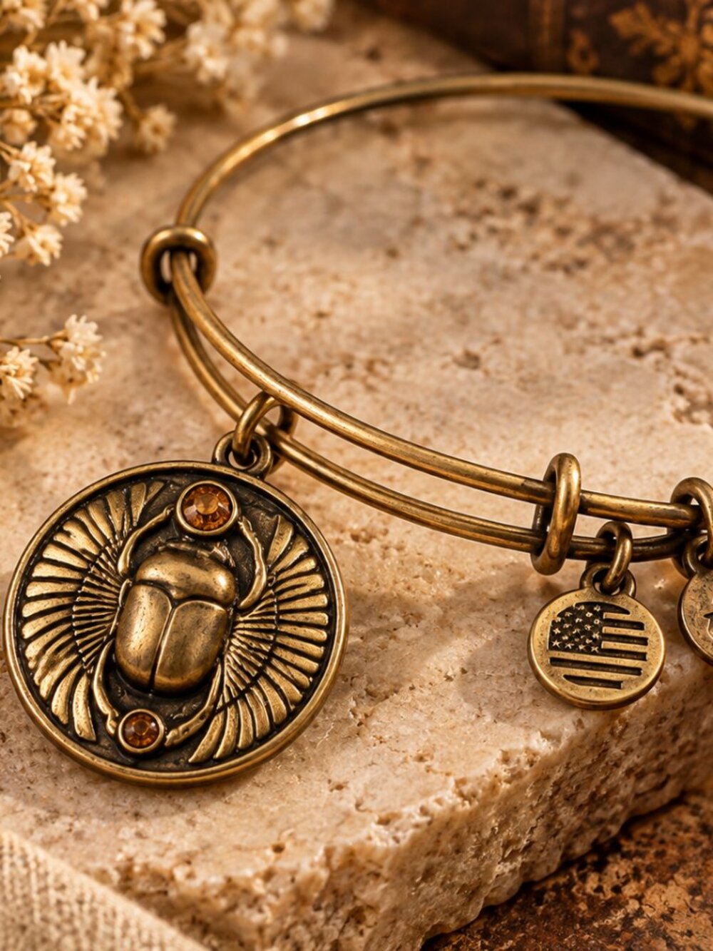Alex and Ani Egyptian Scarab Beetle Charm Expandable Bangle Bracelet